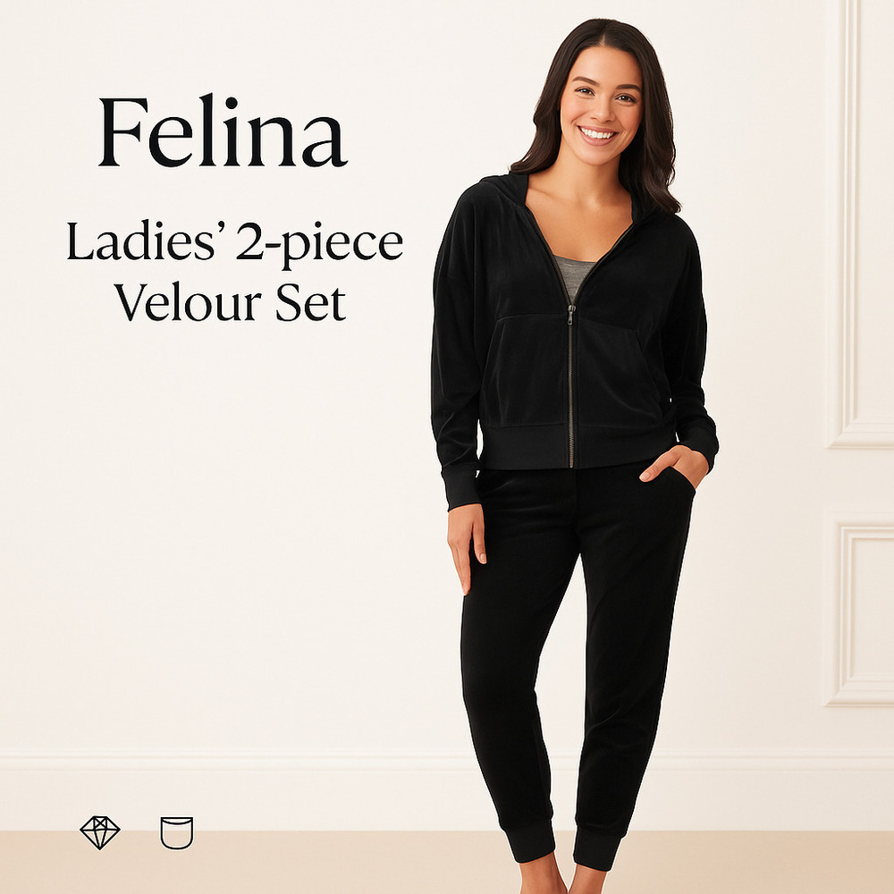 Felina Ladies' 2-piece Velour Set |  (Color: Black)